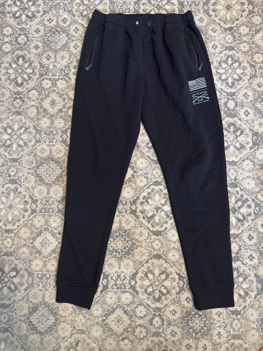 Grunt Style Black Fleece Jogger Sweatpants Men’s Large Zip Pocket Athletic USA